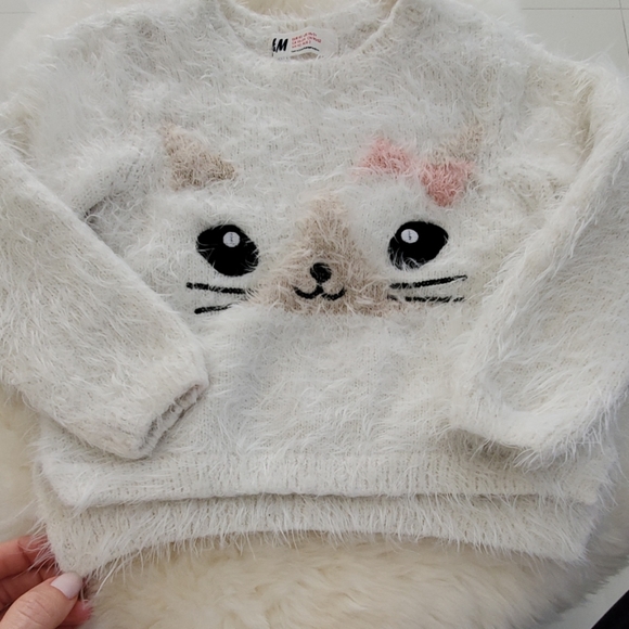H&M cat face fluffy sweater 1.5, 2 years toddler - Picture 4 of 5